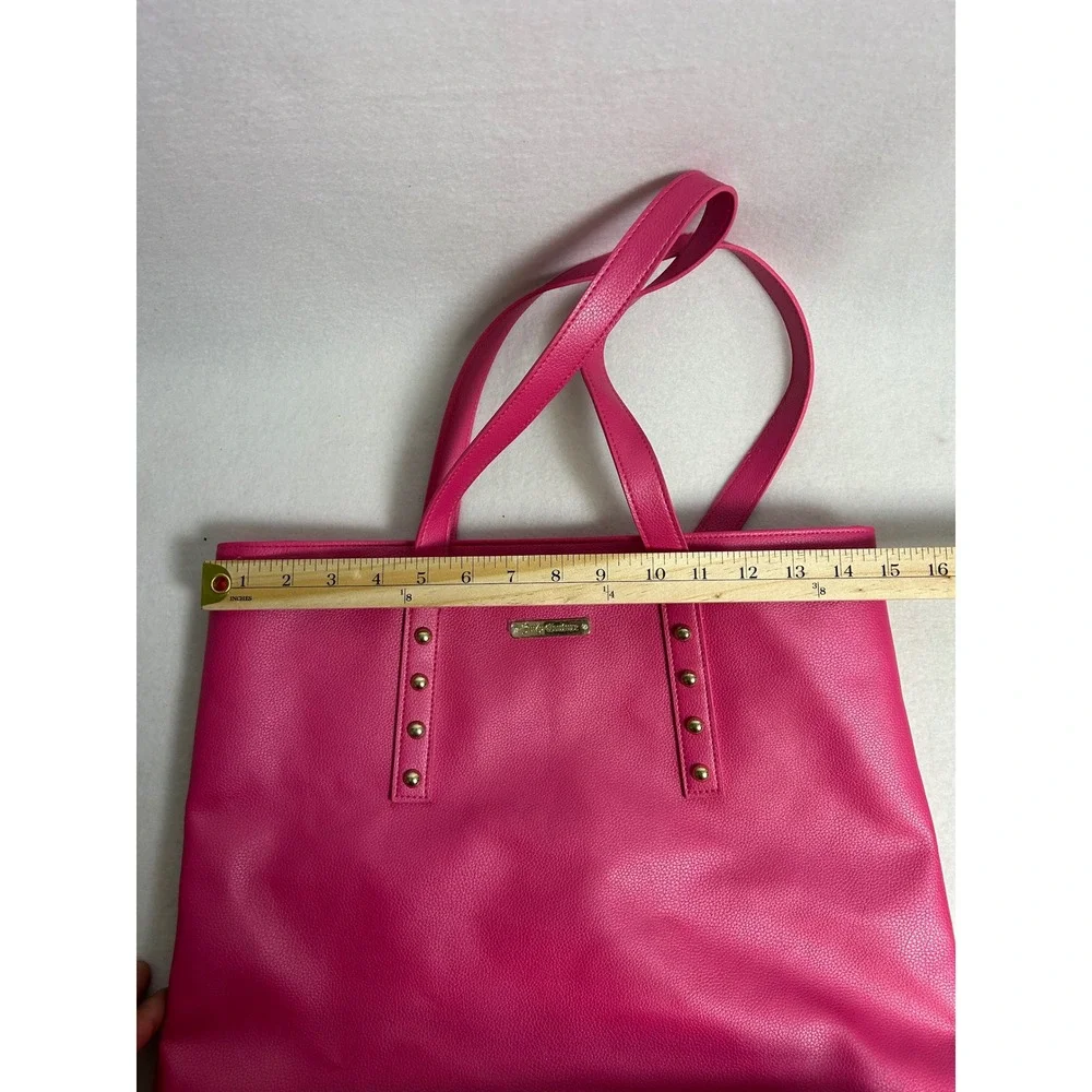Barbiecore Juicy Couture Womens Large Hot Pink Studded Faux Leather Tote Bag‎